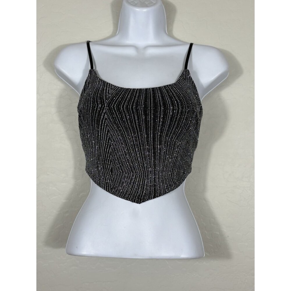 Y2K Black Metallic Handkerchief Open Back Tank Cami Large Fairy Goth‎ Grunge